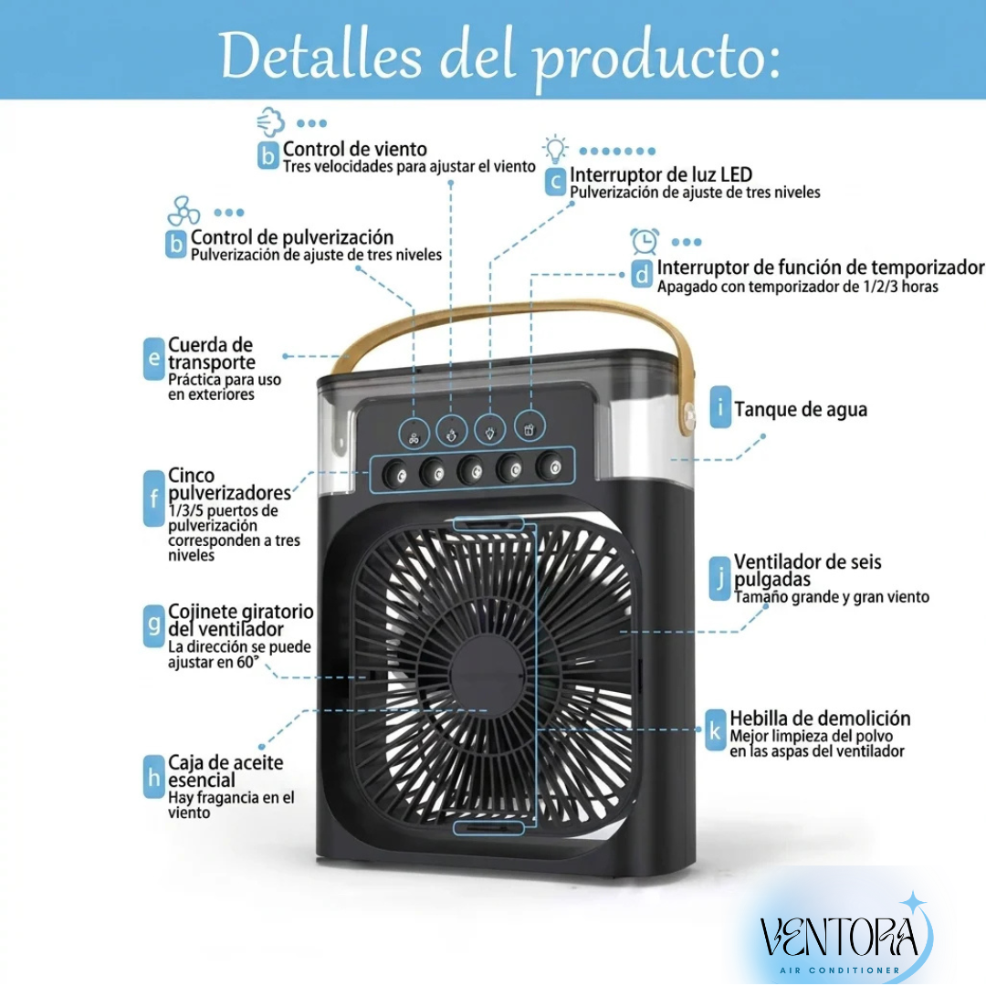 Ventora™ - Ventilador Humidificador Portátil 3 en 1
